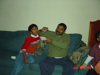 Daddy feeding me cake , he was sik that day